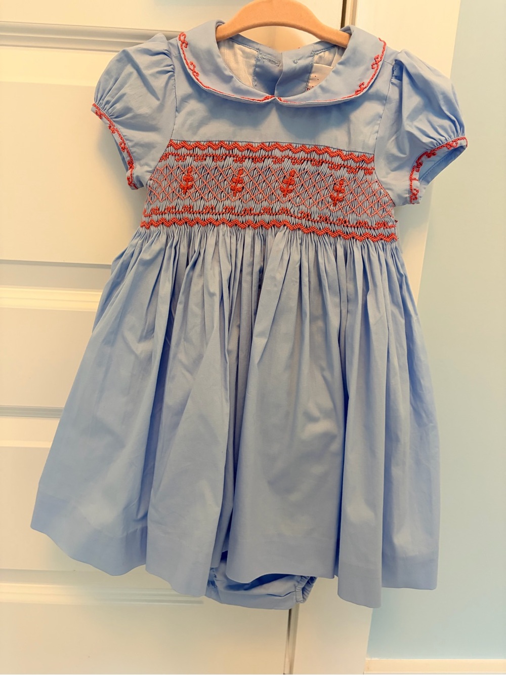 Classic Blue Smocked Dress with Dark Pink Accents